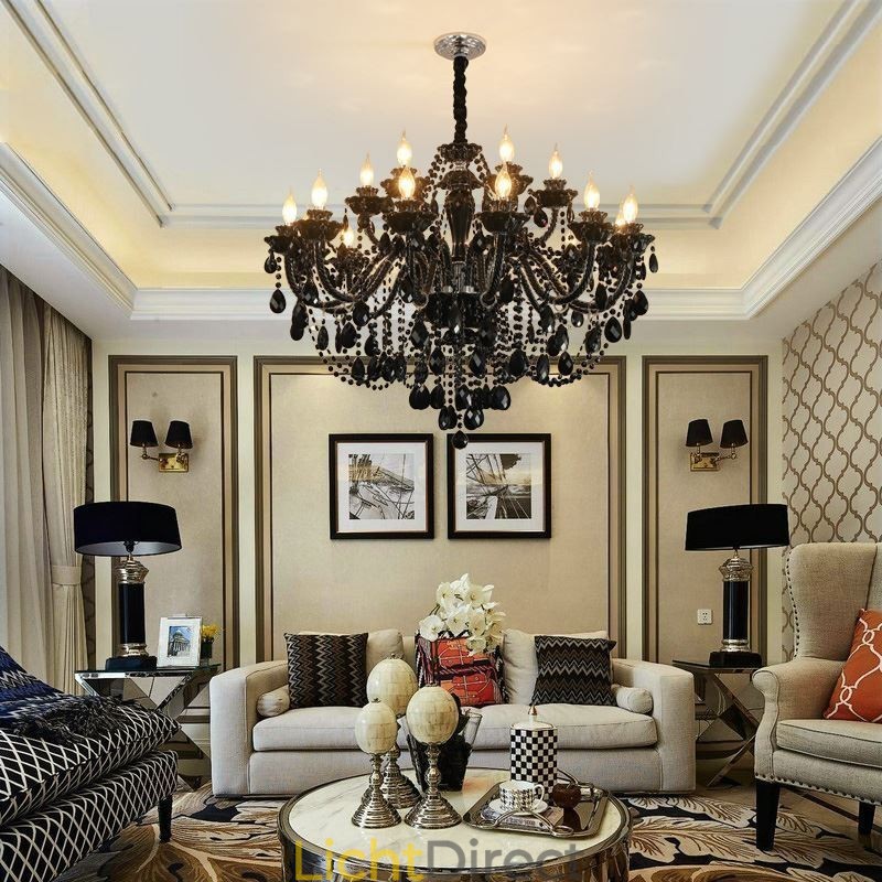 Luxe Europese stijl kristallen kroonluchter zwarte hanglamp