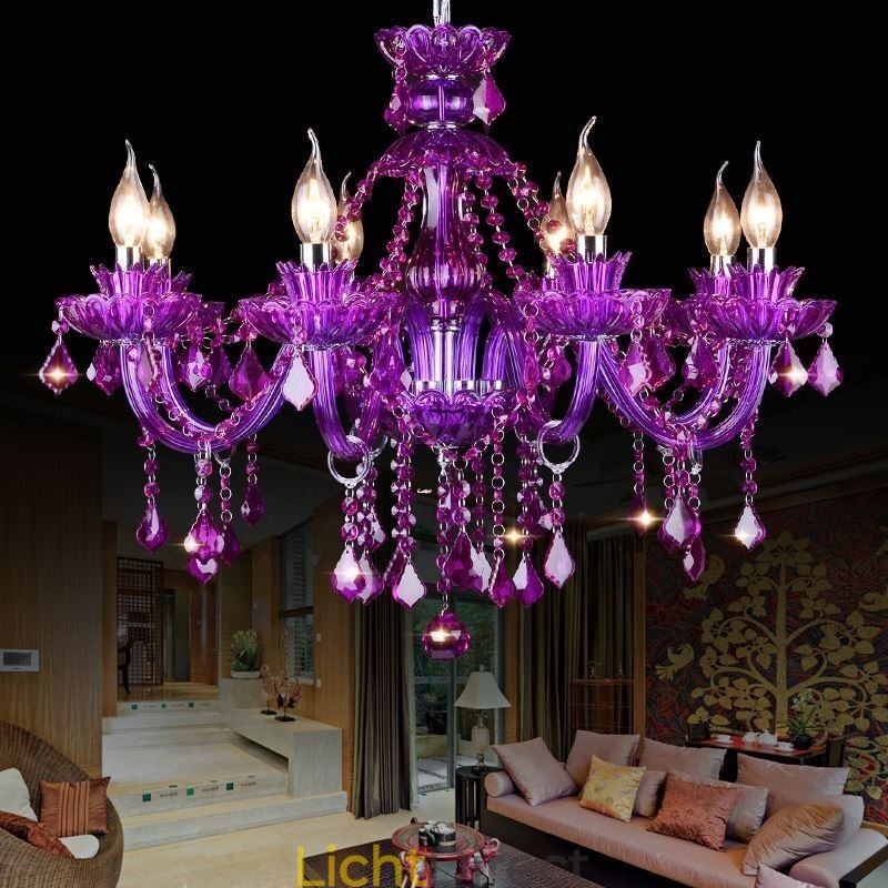Elegante paarse kristallen plafondlamp Europese kroonluchter