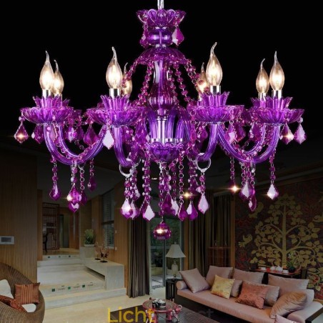 Elegante paarse kristallen plafondlamp Europese kroonluchter Elegante paarse kristallen plafondlamp Europese kroonluchter