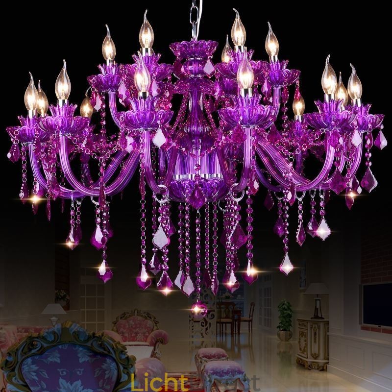 Elegante paarse kristallen plafondlamp Europese kroonluchter