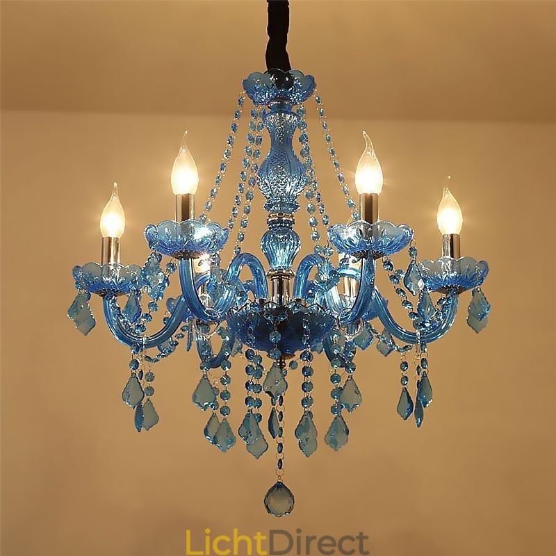 Europese stijl blauwe kristallen kroonluchter unieke hanglamp