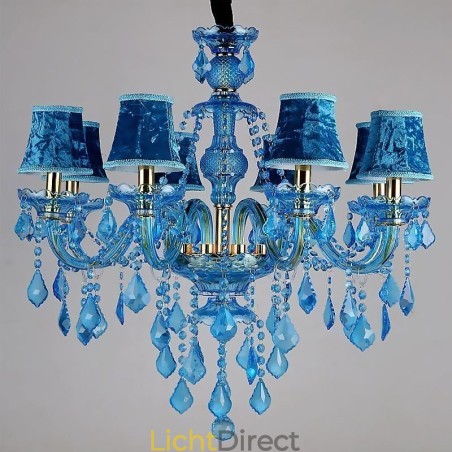 Grote blauwe kristallen kroonluchter Europese hanglamp Grote blauwe kristallen kroonluchter Europese hanglamp
