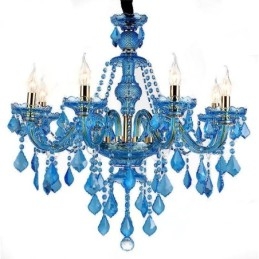 Grote blauwe kristallen kroonluchter Europese hanglamp