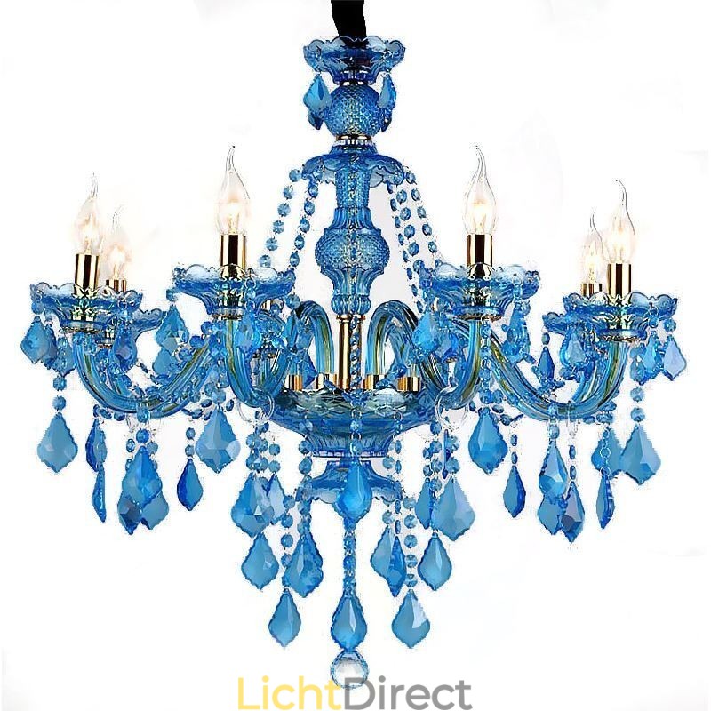 Grote blauwe kristallen kroonluchter Europese hanglamp