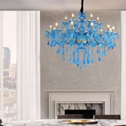 Grote blauwe kristallen kroonluchter Europese hanglamp