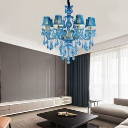 Grote blauwe kristallen kroonluchter Europese hanglamp