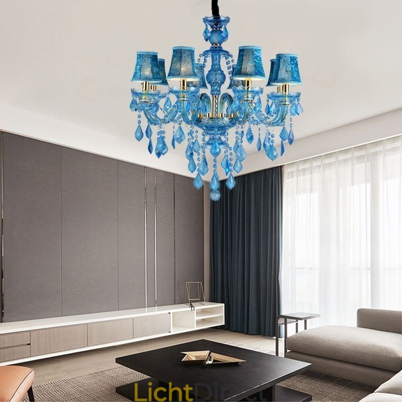 Grote blauwe kristallen kroonluchter Europese hanglamp