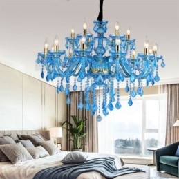 Grote blauwe kristallen kroonluchter Europese hanglamp