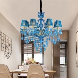 Grote blauwe kristallen kroonluchter Europese hanglamp