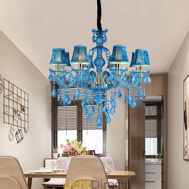 Grote blauwe kristallen kroonluchter Europese hanglamp