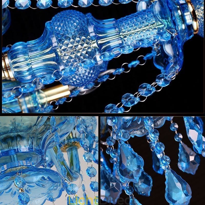 Grote blauwe kristallen kroonluchter Europese hanglamp