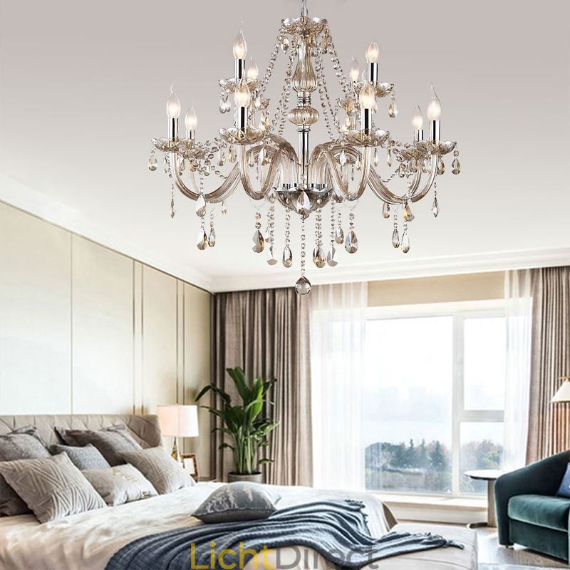 Grote kristallen kroonluchter cognac Europees plafondlamp