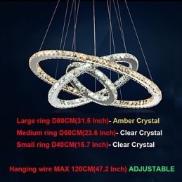 Hanglampen Amber en Helder K9 Kristallen Kroonluchter Verlichting met 3 Ringen