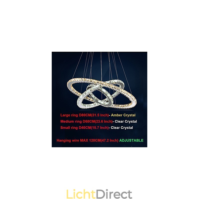 Hanglampen Amber en Helder K9 Kristallen Kroonluchter Verlichting met 3 Ringen