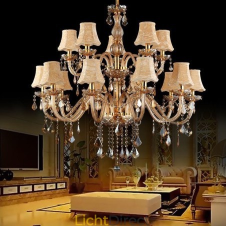 Grote luxe kristallen kroonluchter Europese amber plafondlamp Grote luxe kristallen kroonluchter Europese amber plafondlamp