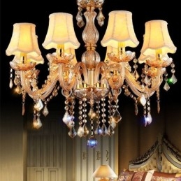 Europese kristallen kroonluchter elegante amberkleurige hanglamp