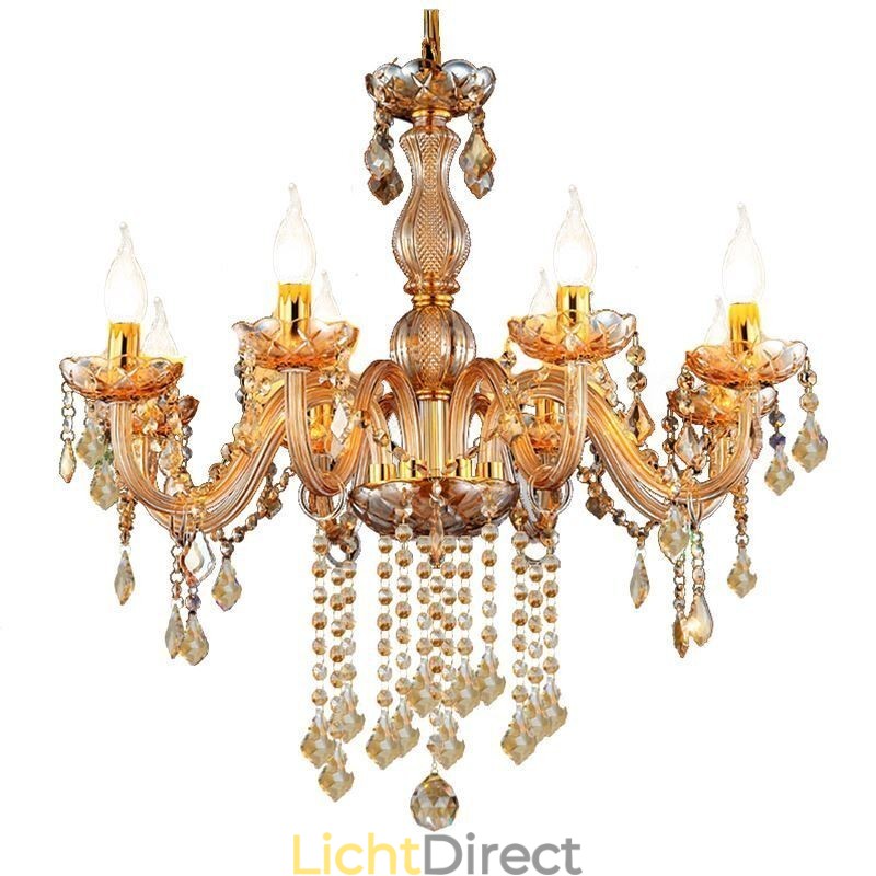 Europese kristallen kroonluchter elegante amberkleurige hanglamp