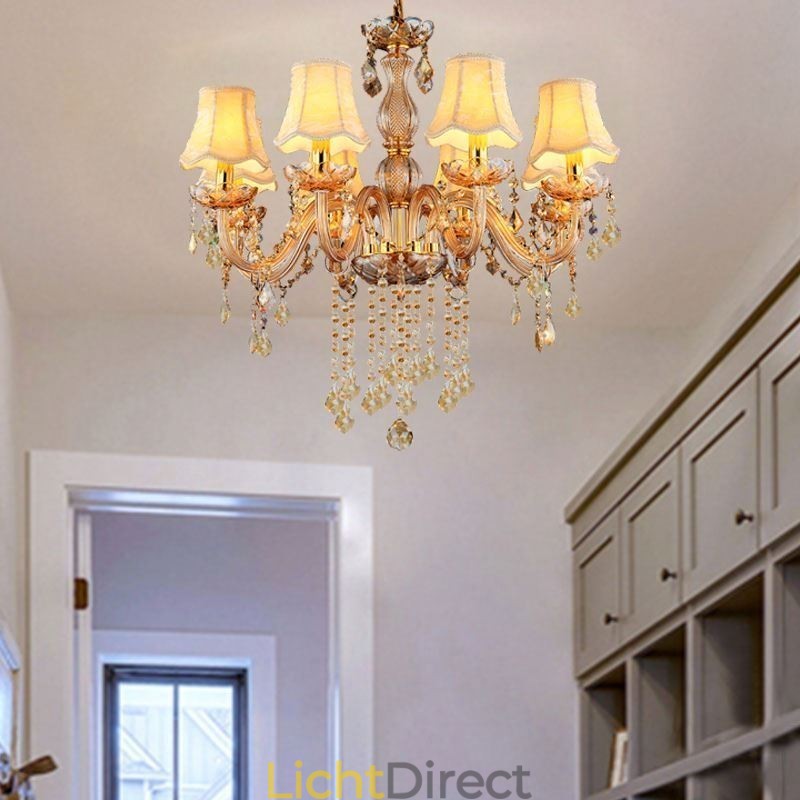 Europese kristallen kroonluchter elegante amberkleurige hanglamp
