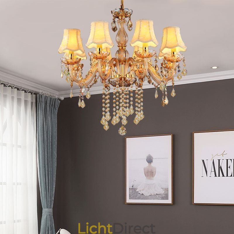 Europese kristallen kroonluchter elegante amberkleurige hanglamp