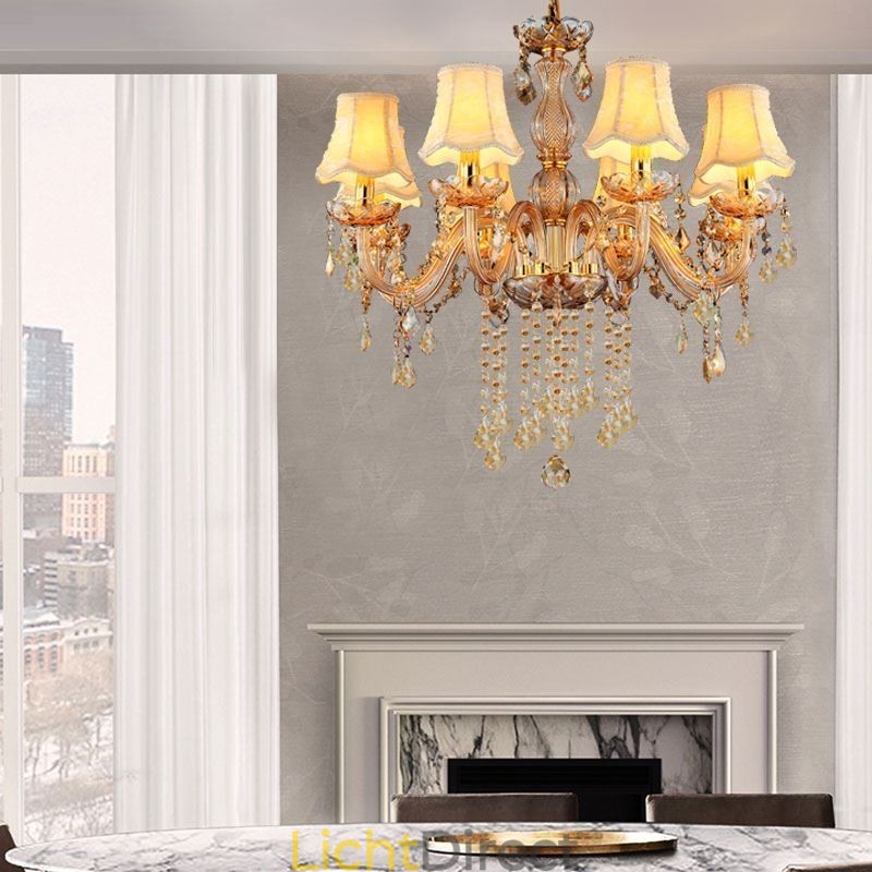 Europese kristallen kroonluchter elegante amberkleurige hanglamp