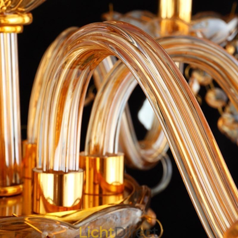 Europese kristallen kroonluchter elegante amberkleurige hanglamp