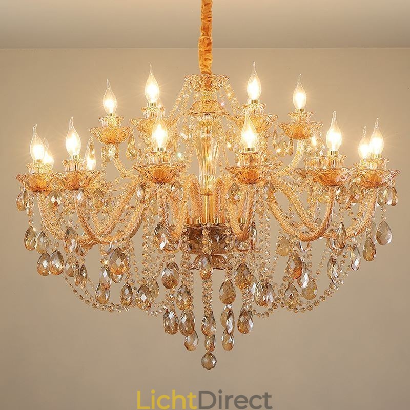 Europese Kristallen Kroonluchter Luxe Cognac Hanglamp