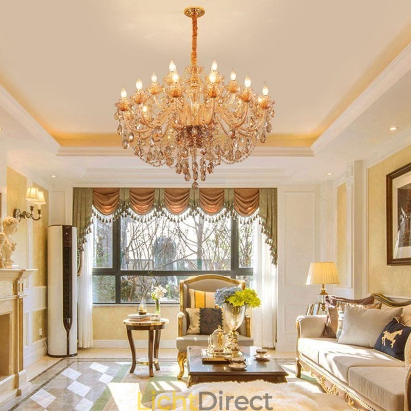 Europese Kristallen Kroonluchter Luxe Cognac Hanglamp