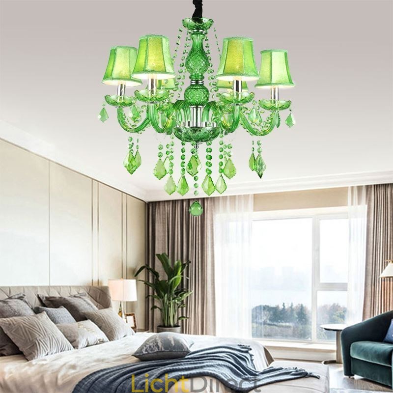 Unieke kristallen kroonluchter Europese stijl grasgroene hanglamp