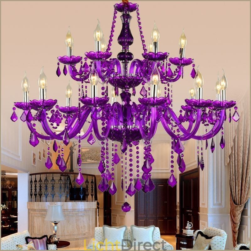 Europese stijl kristallen kroonluchter paarse hanglamp