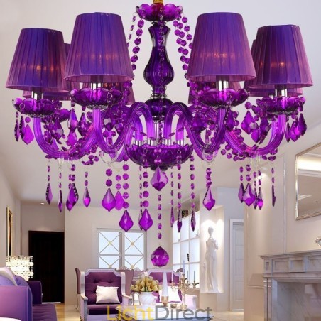 Elegante kristallen kroonluchter Europese stijl paarse hanglamp Elegante kristallen kroonluchter Europese stijl paarse hanglamp