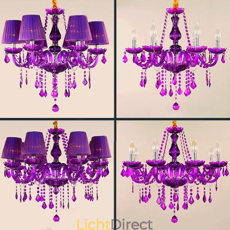 Elegante kristallen kroonluchter Europese stijl paarse hanglamp