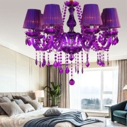 Elegante kristallen kroonluchter Europese stijl paarse hanglamp