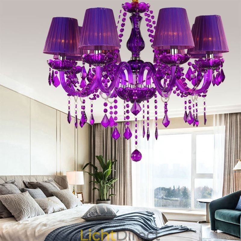 Elegante kristallen kroonluchter Europese stijl paarse hanglamp