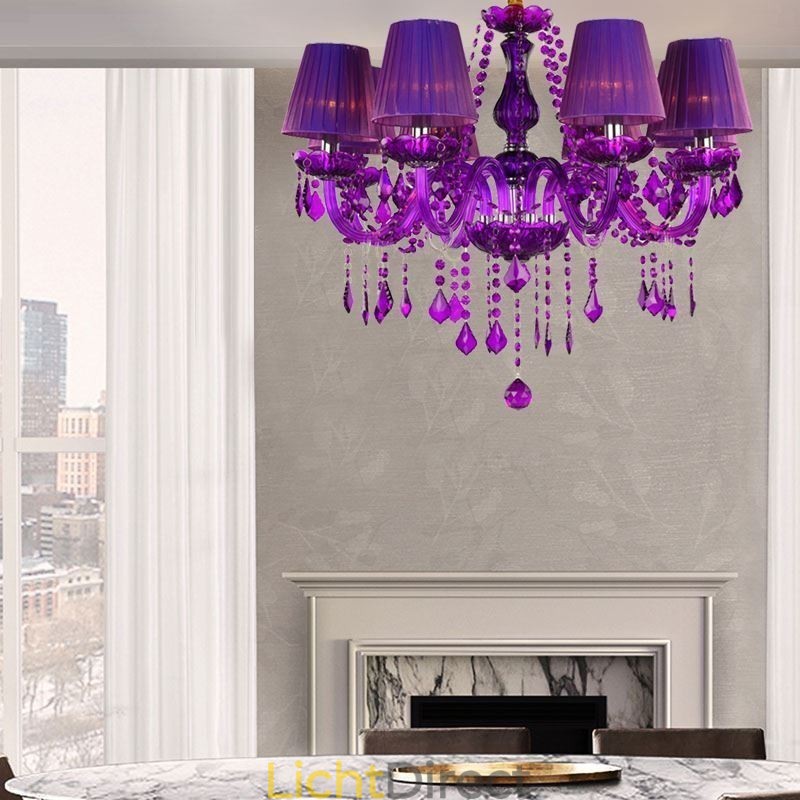 Elegante kristallen kroonluchter Europese stijl paarse hanglamp