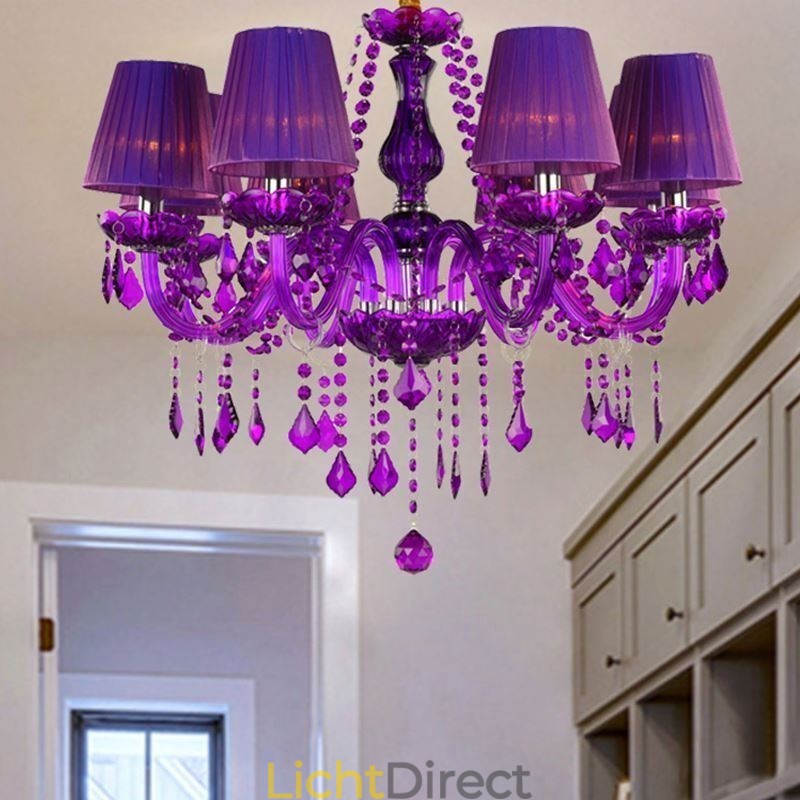 Elegante kristallen kroonluchter Europese stijl paarse hanglamp