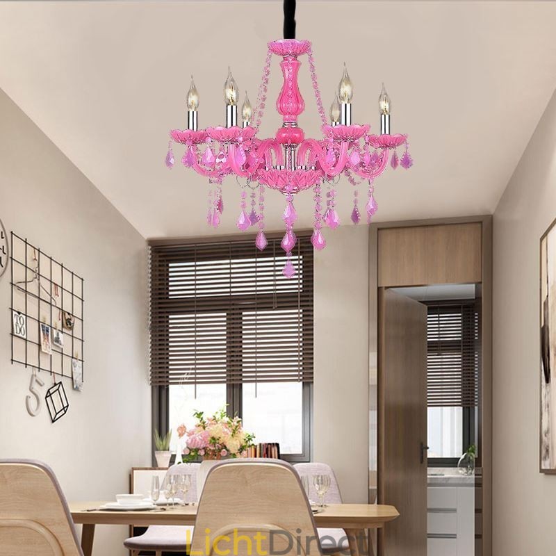 Europese stijl kristallen kroonluchter roze hanglamp romantisch