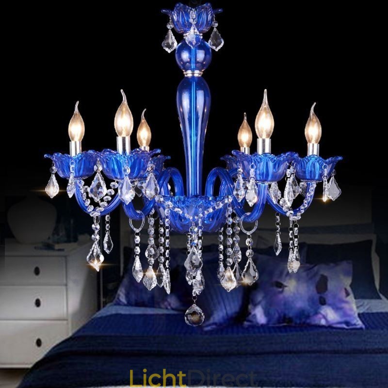 Europese stijl kristallen kroonluchter blauwe kristallen glazen hanglamp