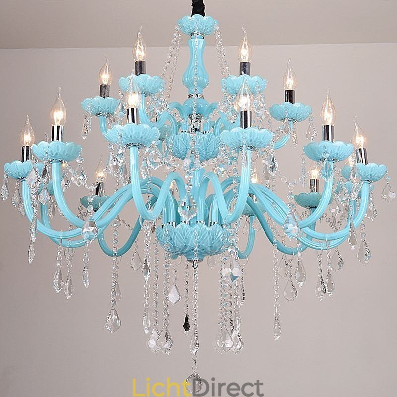 Europese grote kristallen kroonluchter blauwe kleur hanglamp