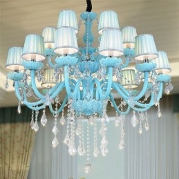 Europese grote kristallen kroonluchter blauwe kleur hanglamp