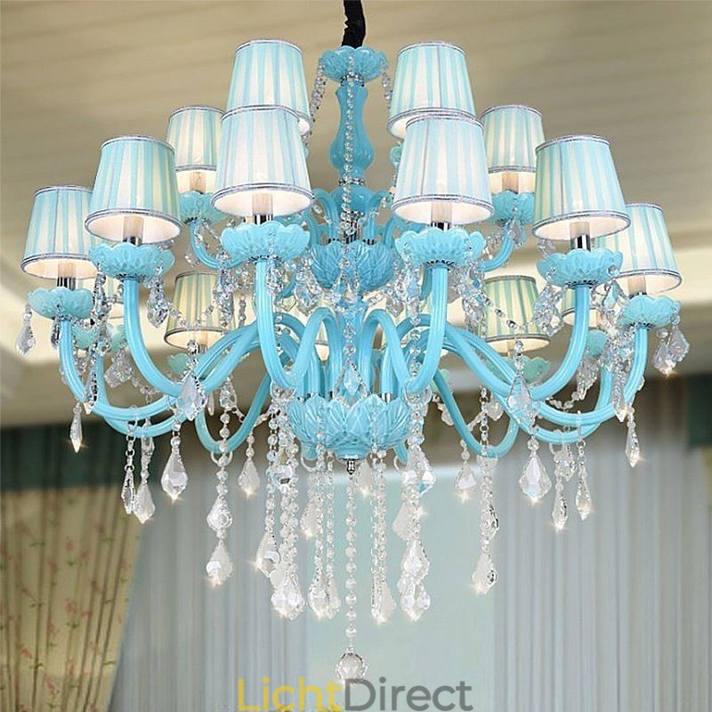 Europese grote kristallen kroonluchter blauwe kleur hanglamp