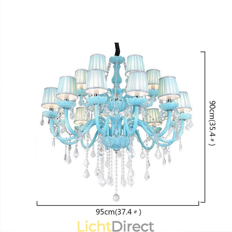 Europese grote kristallen kroonluchter blauwe kleur hanglamp