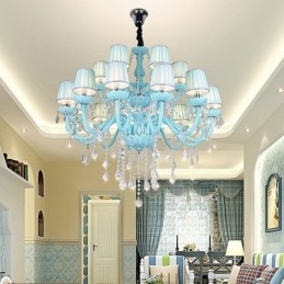 Europese grote kristallen kroonluchter blauwe kleur hanglamp