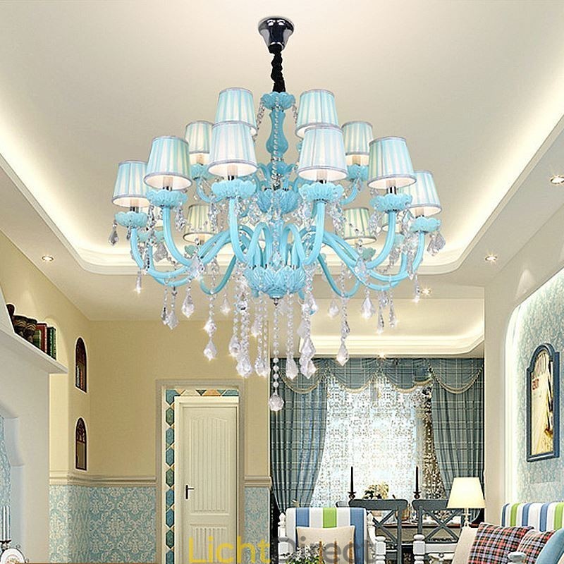Europese grote kristallen kroonluchter blauwe kleur hanglamp