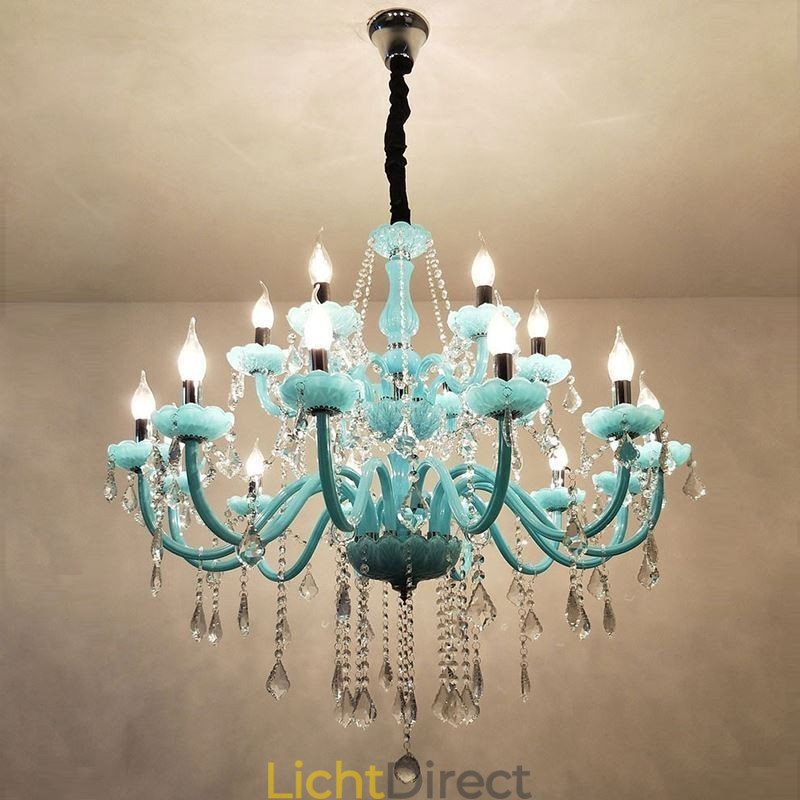 Europese grote kristallen kroonluchter blauwe kleur hanglamp