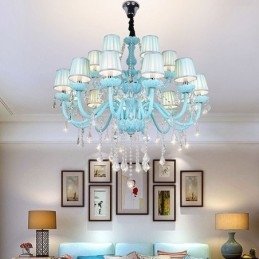 Europese grote kristallen kroonluchter blauwe kleur hanglamp