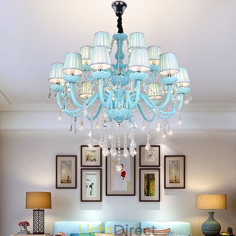 Europese grote kristallen kroonluchter blauwe kleur hanglamp