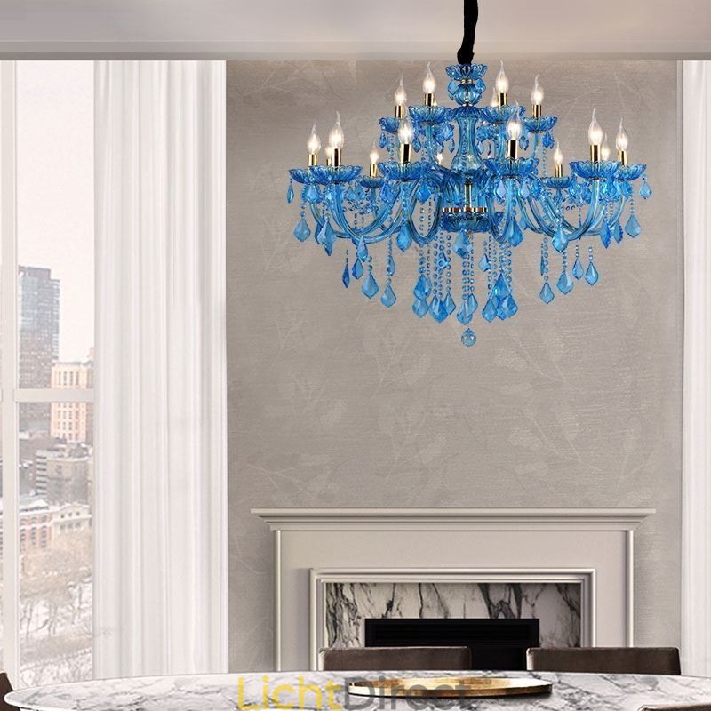 Elegante kristallen kroonluchter Europese blauwe hanglamp