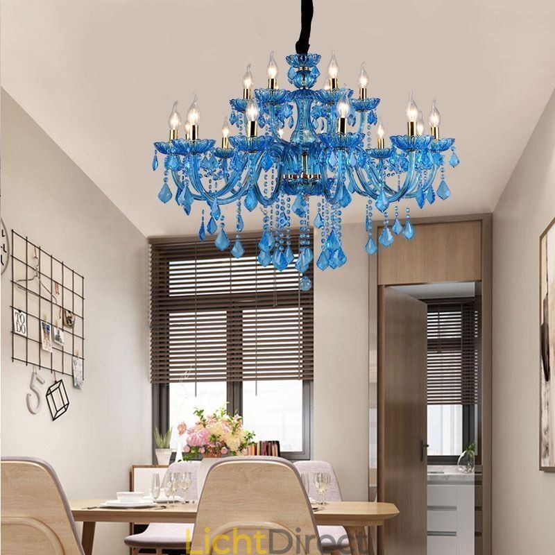 Elegante kristallen kroonluchter Europese blauwe hanglamp