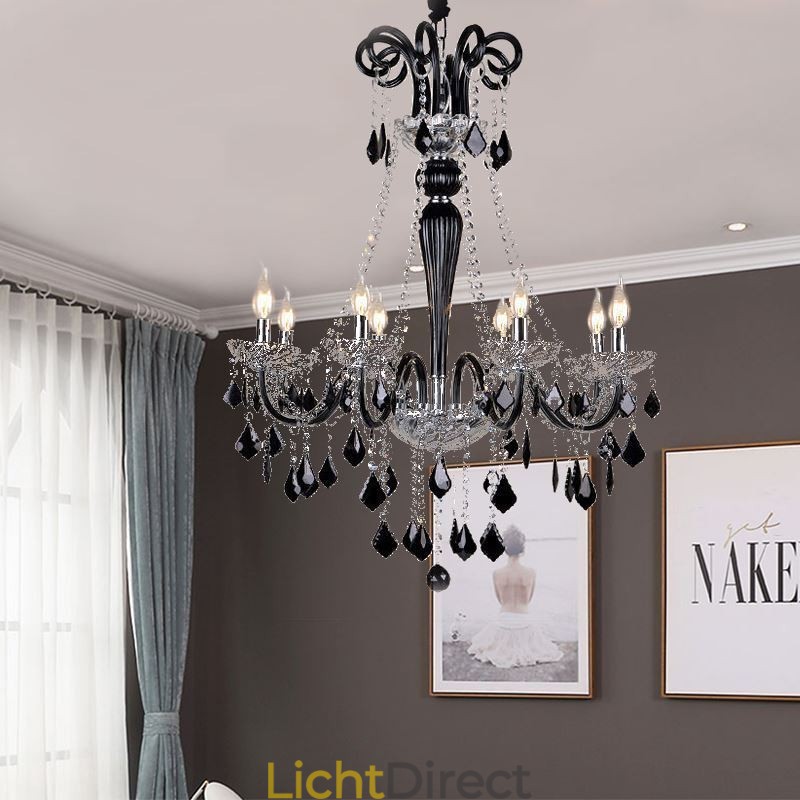 Retro Kristallen Kroonluchter Europese Zwarte Hanglamp