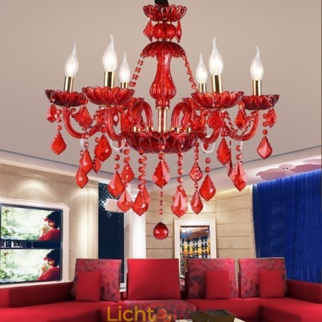 Europese elegante kristallen kroonluchter rode kleur hanglamp Europese elegante kristallen kroonluchter rode kleur hanglamp
